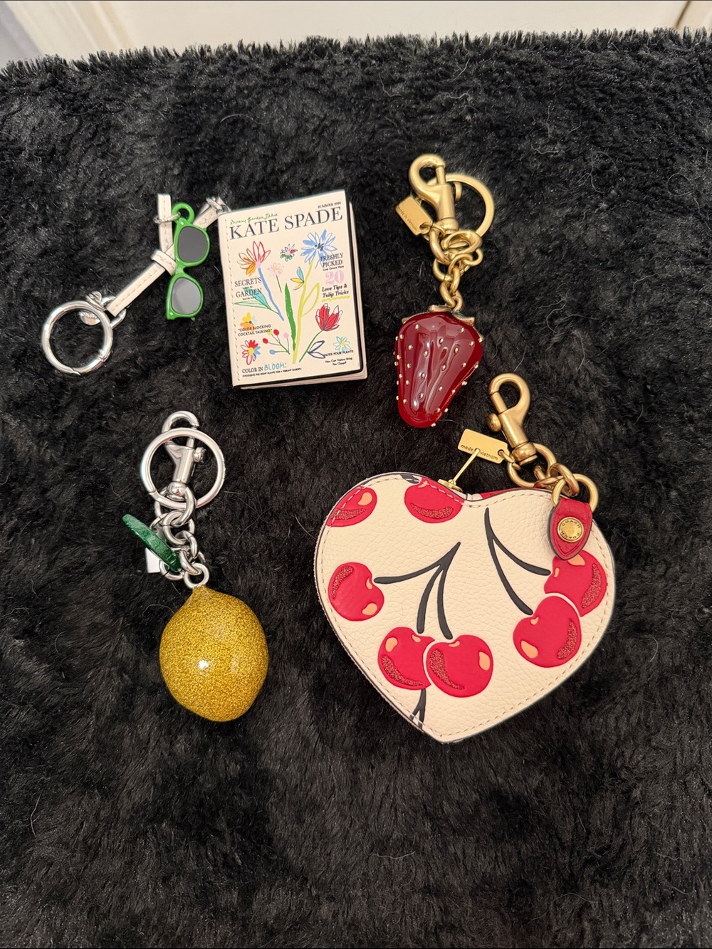 Heart-Shaped Cherry Coin Purse Keychain in White and Red includes 3 more